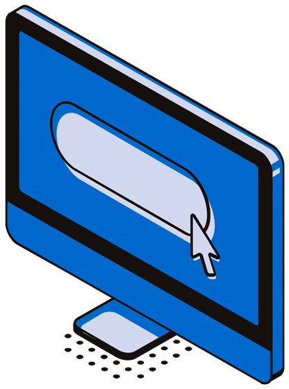 McCollisters An illustration of a computer monitor with a blue screen displaying a large search bar and a cursor arrow pointing at it.